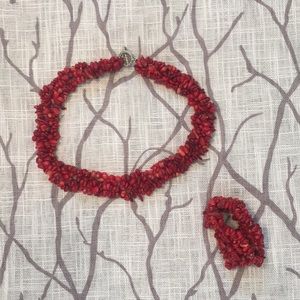 Beautiful Red coral necklace and bracelet set